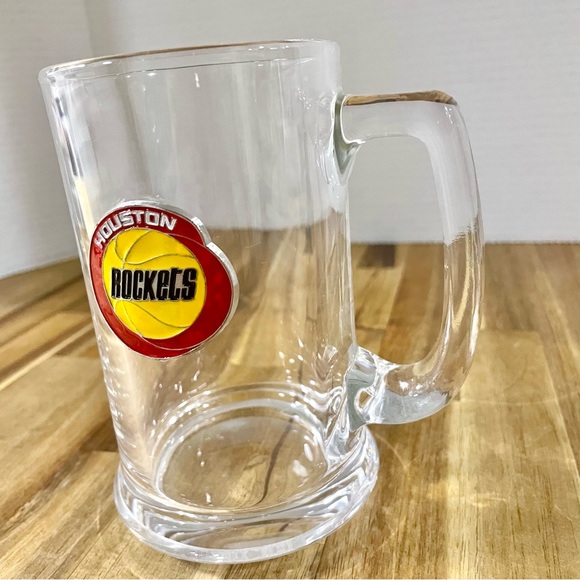 Vintage Houston Rockets Clear Glass Handled Mug 5 1/4” Tall Round Medallion Logo - Picture 3 of 8